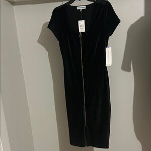 Black soft corduroy Zip-Front Midi Dress